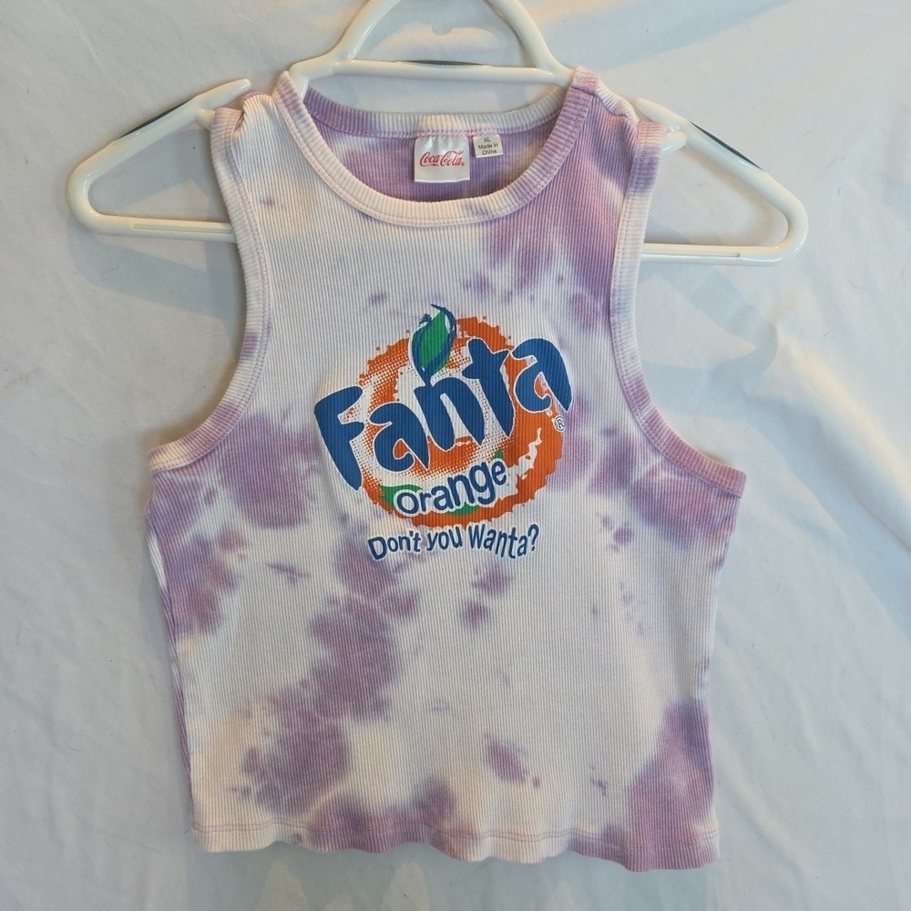 Coca Cola Womens Purple Tie Dye Fanta Orange Crop Length Tank Top XL juniors‎